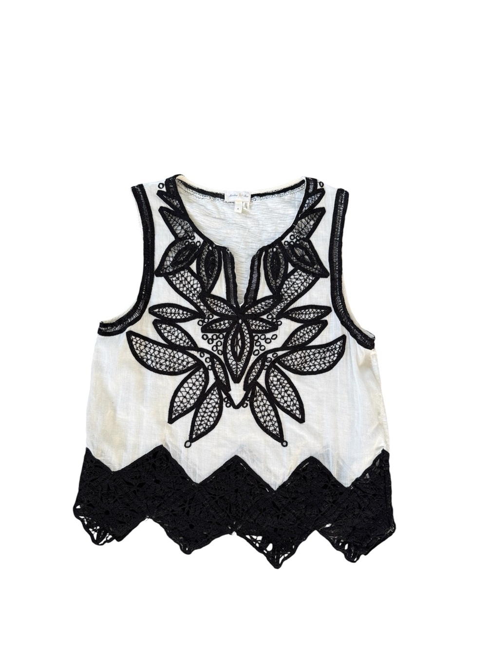 Meadow Rue White Tank Top with Black Embroidered Lace